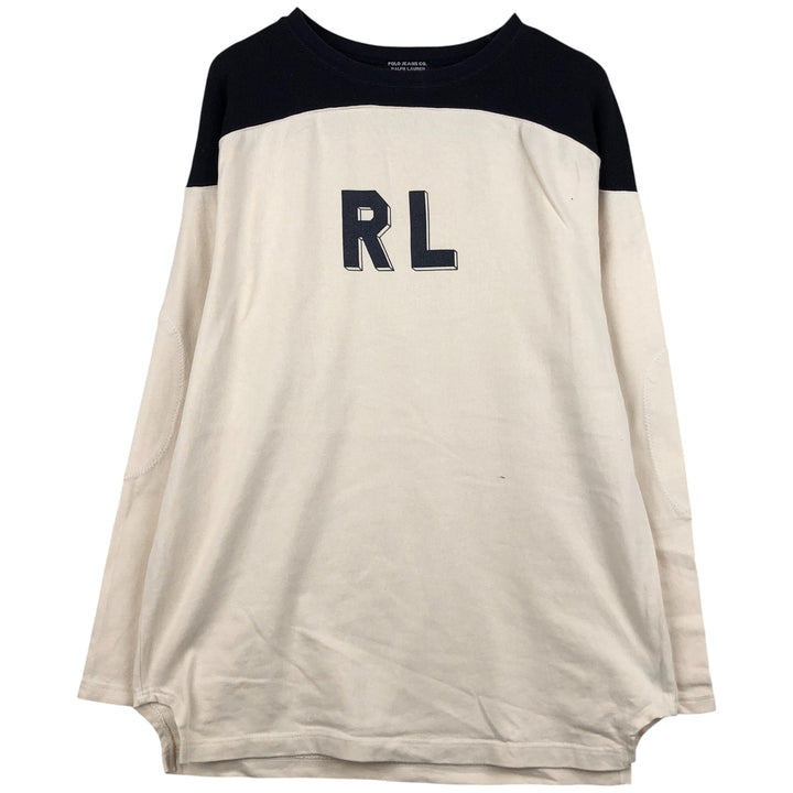 2000'S Ralph Lauren Polo Jeans Company two-tone logo sweatshirt, men's size M cotton unbleached Vintage Second Hand