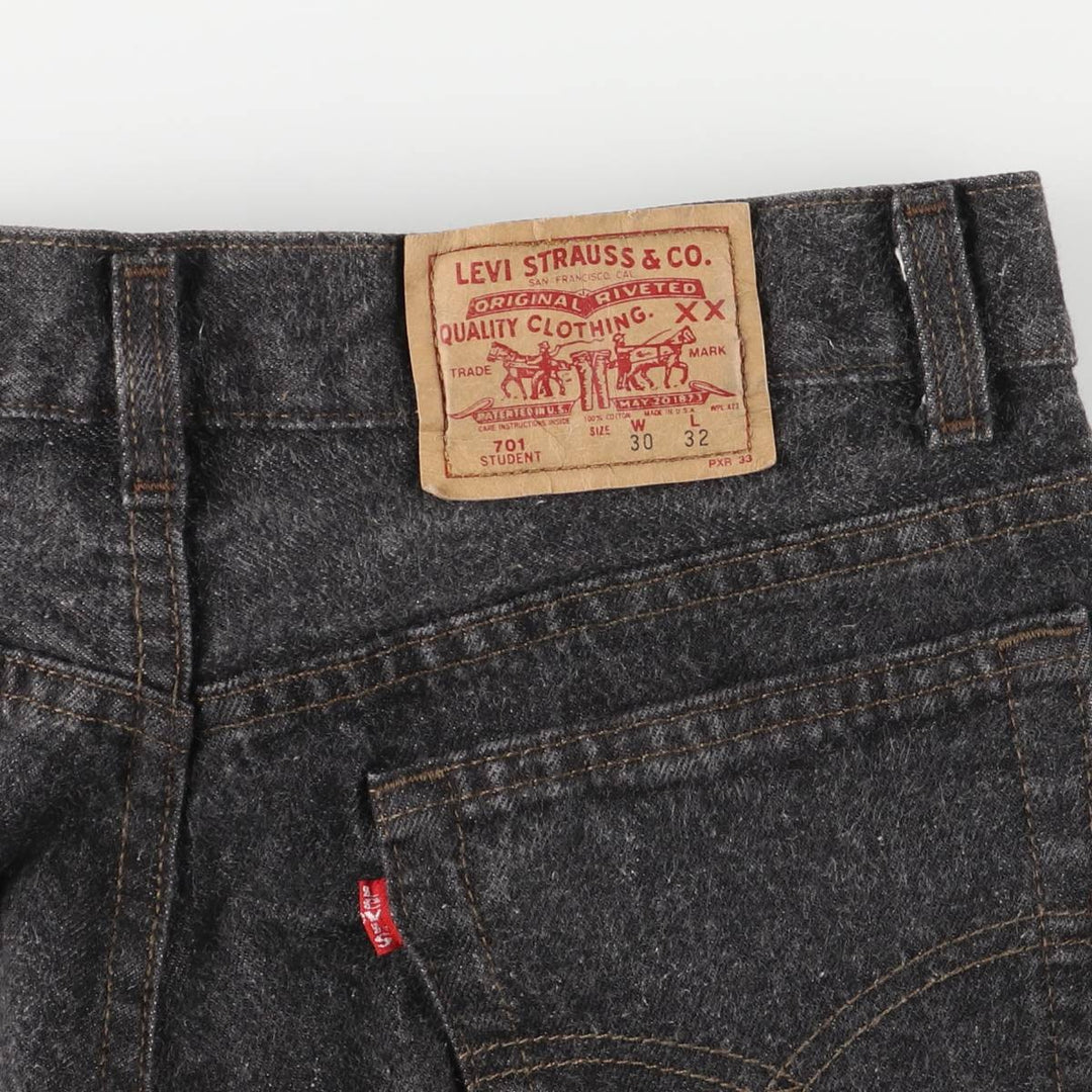 Levi's 701 Student Black Denim Straight Leg Denim Pants, Made in USA, Women's Size L (W30) cotton black type Vintage Second Hand