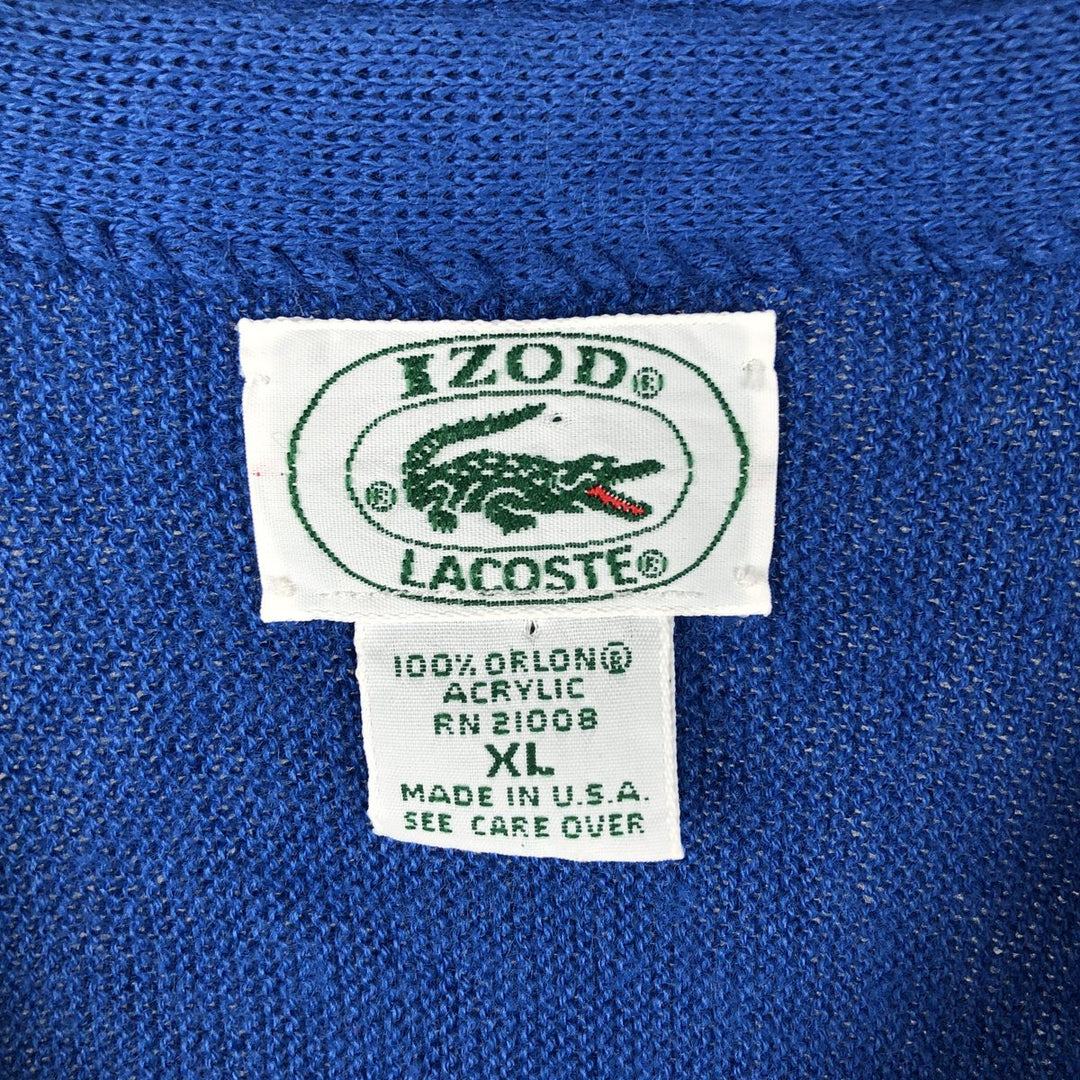 Vintage 1980'S Lacoste IZOD acrylic knit cardigan, made in the USA, men's size XL Oron Acrylic blue type Vintage Second Hand