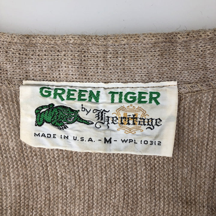 Vintage 1970'S Heritage Green Tiger acrylic knit cardigan, made in the USA, size M, men's acrylic Beige type Vintage Second Hand