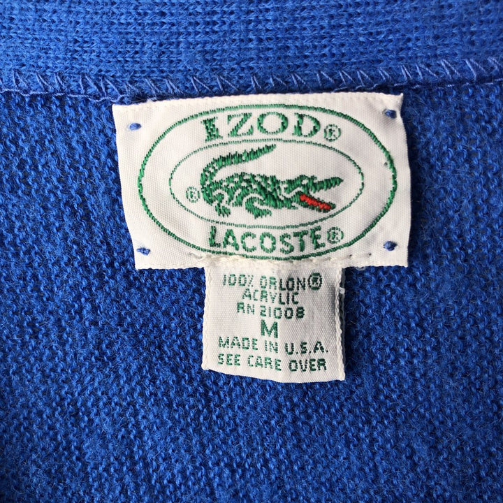 Vintage 80s-90'S Lacoste IZOD acrylic knit cardigan, made in the USA, size M, men's acrylic blue type Vintage Second Hand