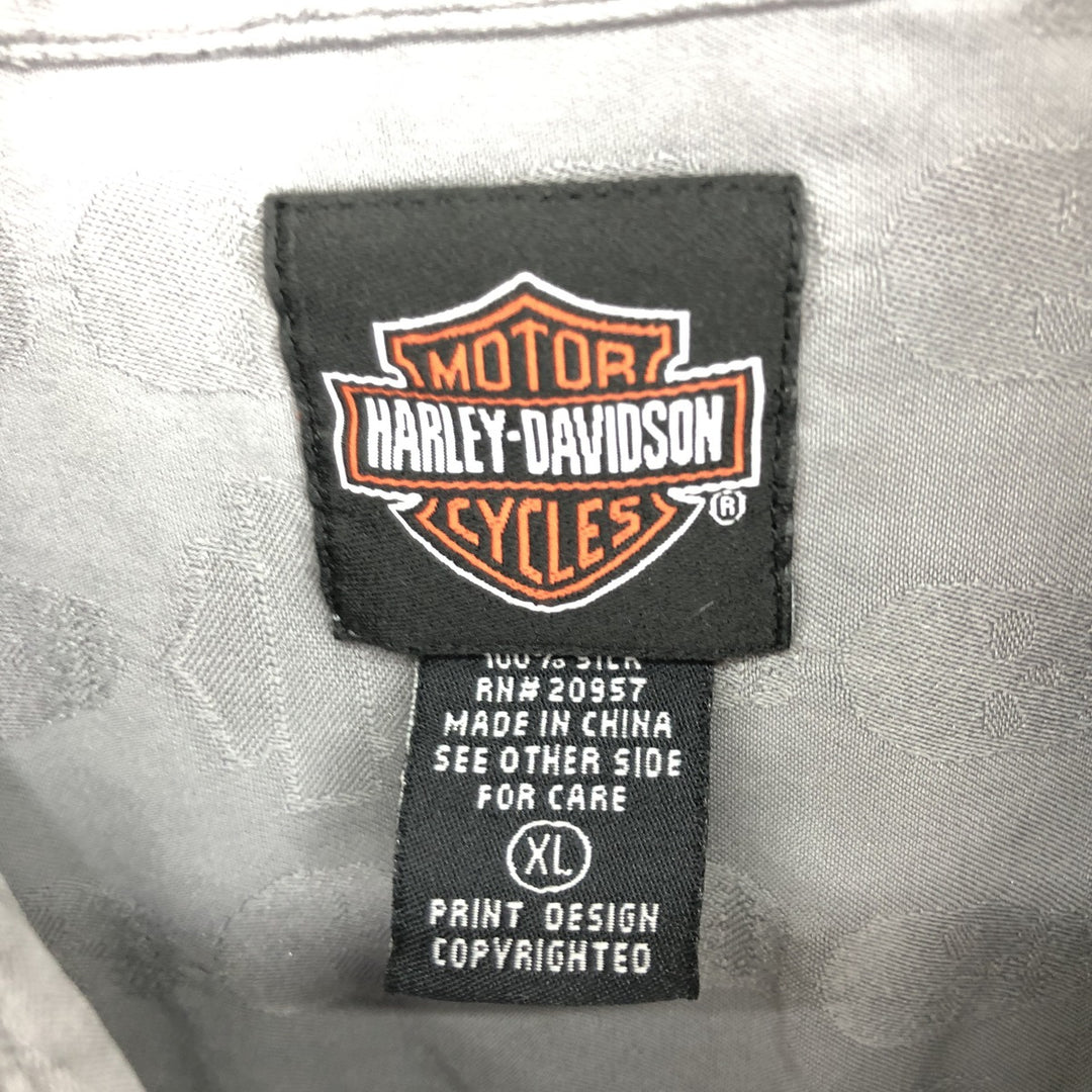 Harley-Davidson Skull Pattern Short Sleeve Silk Shirt, Men's Size XL silk gray type Vintage Second Hand