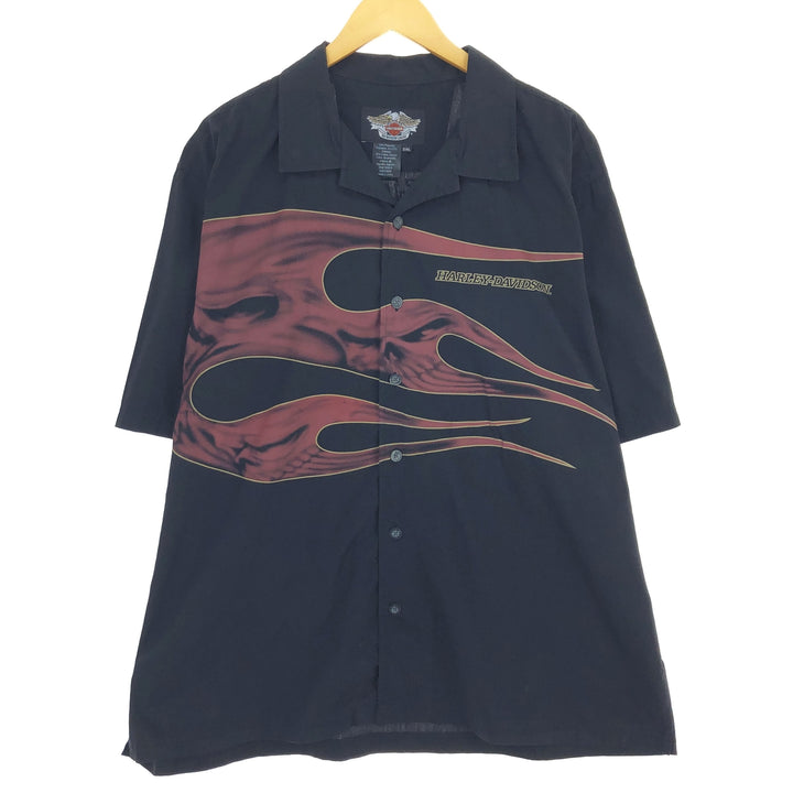 Harley-Davidson All-over Print Open Collar Short Sleeve Work Shirt Men's XXL / eaa485031