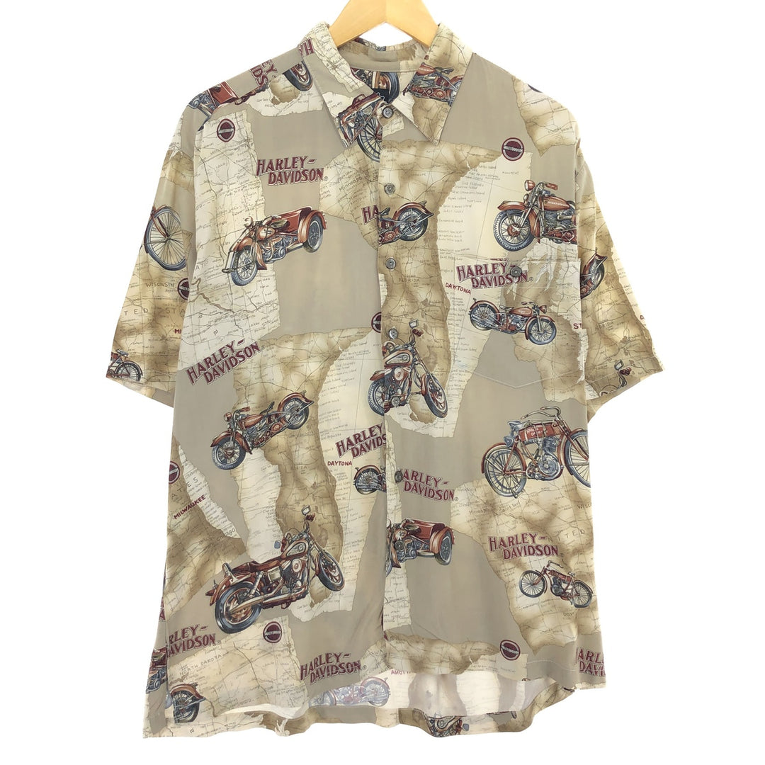 90'S Harley-Davidson TORI RICHARD Map Pattern Short Sleeve Viscose Shirt Made in Hawaii Men's L /eaa485032