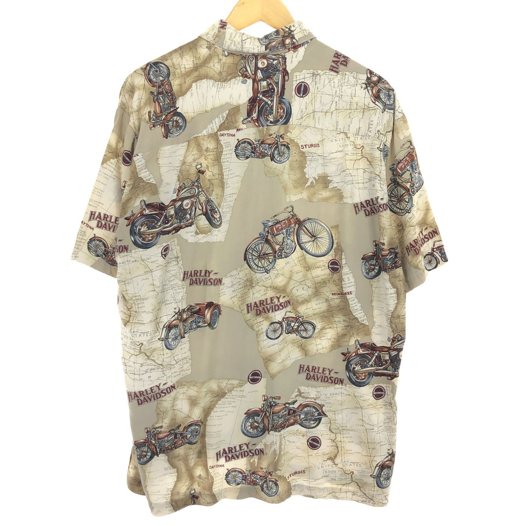 90'S Harley-Davidson TORI RICHARD Map Pattern Short Sleeve Viscose Shirt Made in Hawaii Men's L /eaa485032