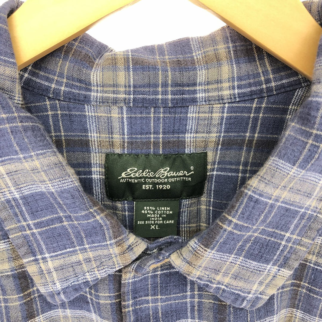 Eddie Bauer Check Pattern Short Sleeve Linen Shirt Men's XL / eaa485080