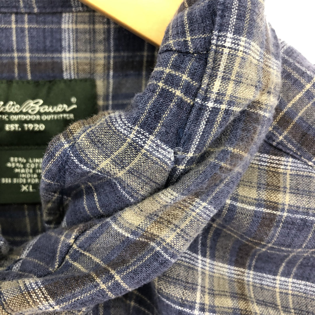 Eddie Bauer Check Pattern Short Sleeve Linen Shirt Men's XL / eaa485080