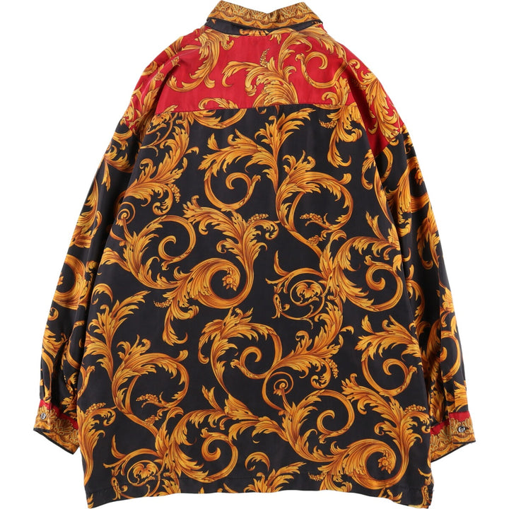 NEW YORK STUDIO All-over Baroque Pattern Long Sleeve Silk Blouse Women's Size L /eaa485577