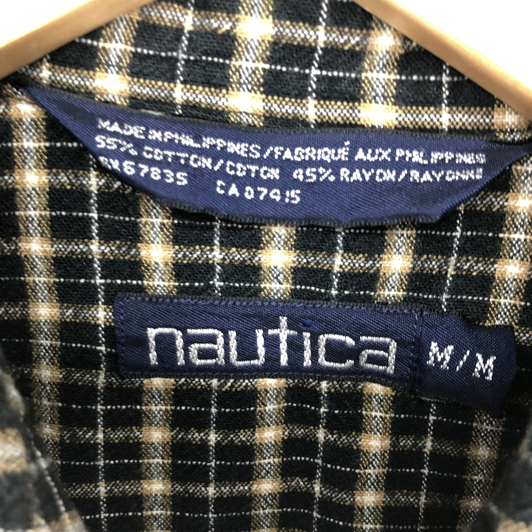 90'S NAUTICA Long Sleeve Cotton x Rayon Check Shirt Men's Medium Vintage /eaa485645