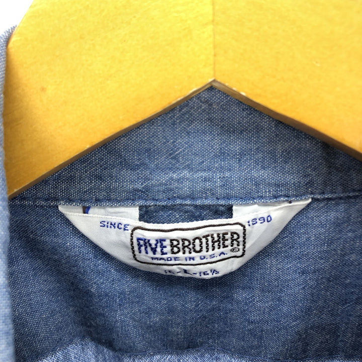 70s~80'S Five Brother Long Sleeve Chambray Shirt Made in USA Men's L Size Vintage /eaa485738