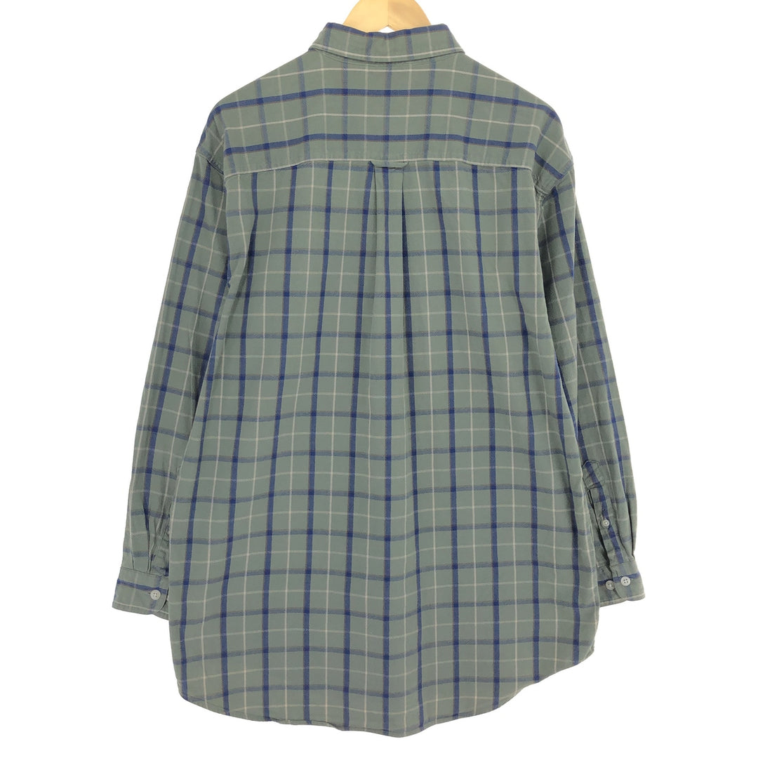 80'S LLBean Long Sleeve Button-Down Check Shirt, Men's Size L, Vintage cotton Khaki type sage green Vintage Second Hand
