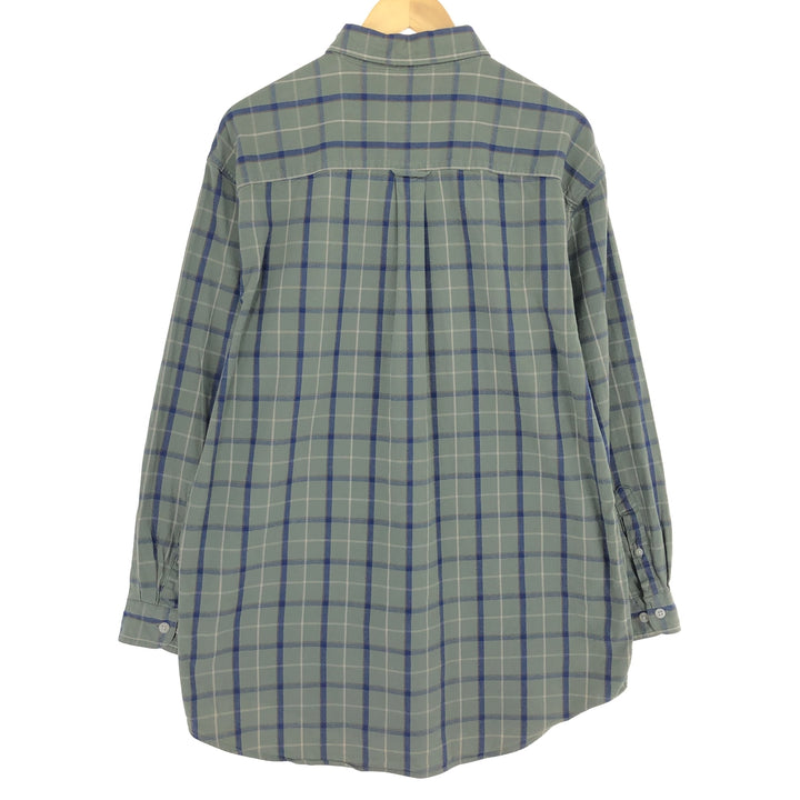80'S LLBean Long Sleeve Button-Down Check Shirt, Men's Size L, Vintage cotton Khaki type sage green Vintage Second Hand