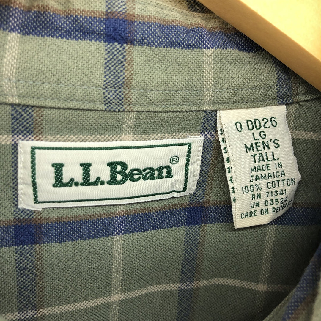 80'S LLBean Long Sleeve Button-Down Check Shirt, Men's Size L, Vintage cotton Khaki type sage green Vintage Second Hand