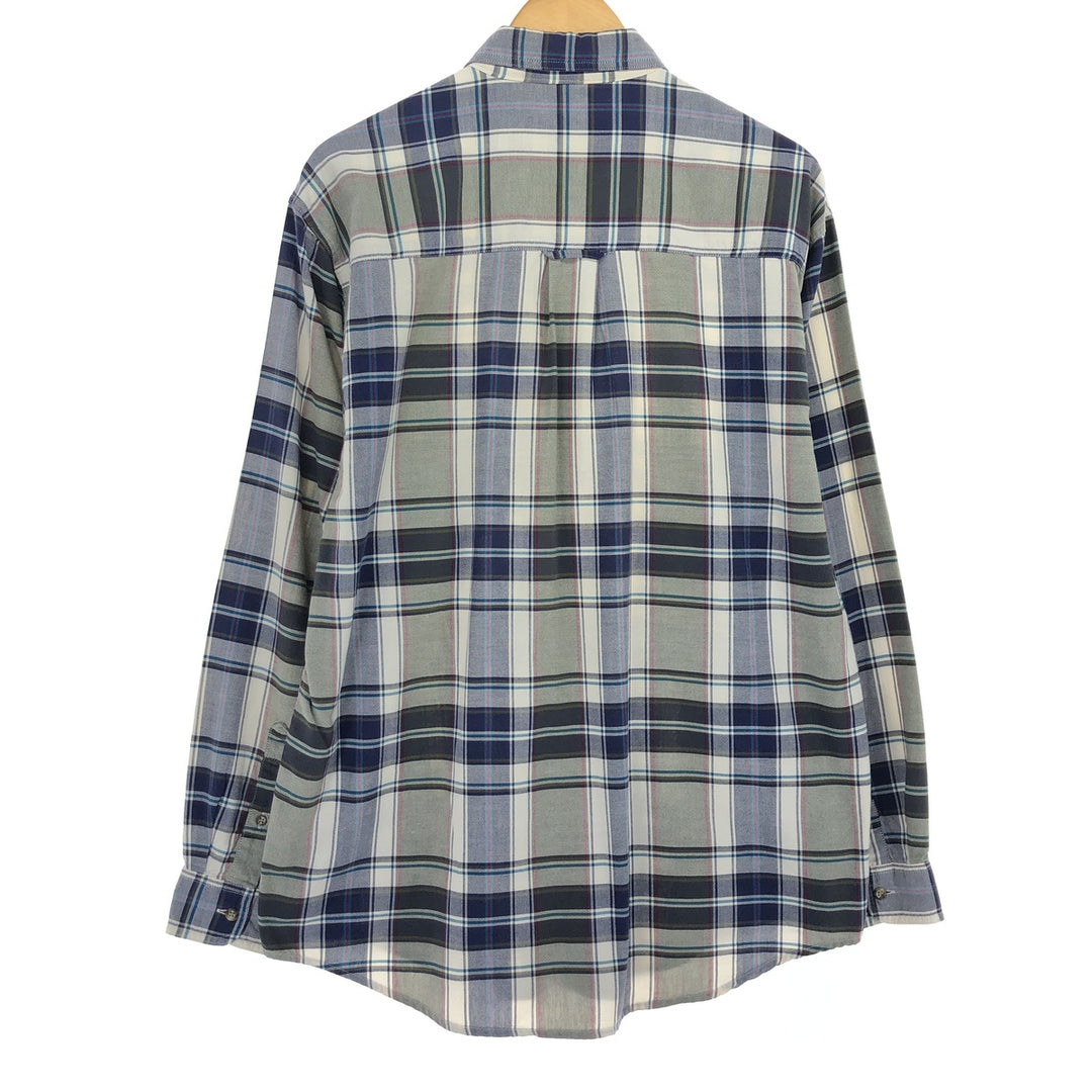 Vintage 80s-90'S Eddie Bauer black tag long-sleeved button-down plaid shirt, men's size L cotton navy blue type Vintage Second Hand