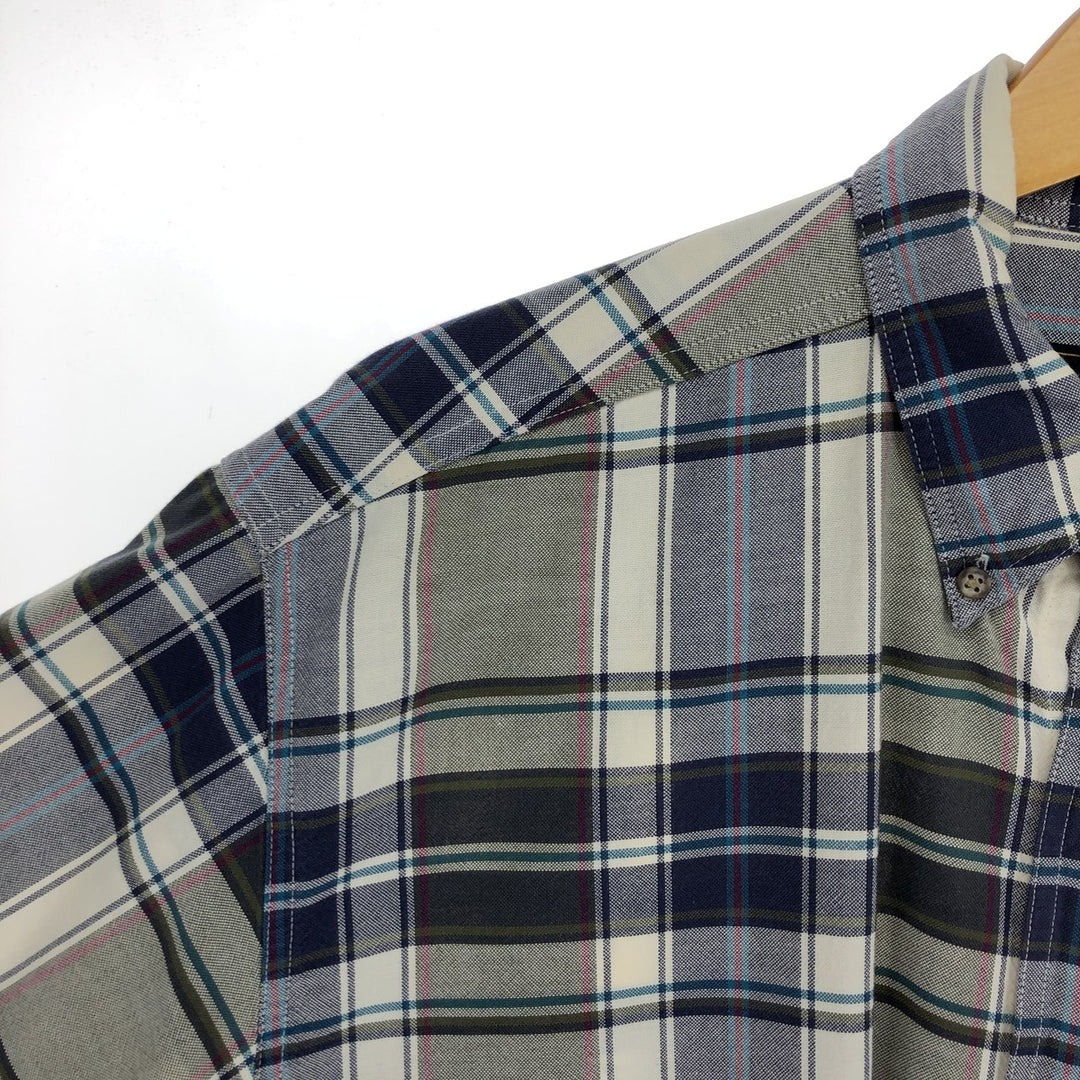 Vintage 80s-90'S Eddie Bauer black tag long-sleeved button-down plaid shirt, men's size L cotton navy blue type Vintage Second Hand