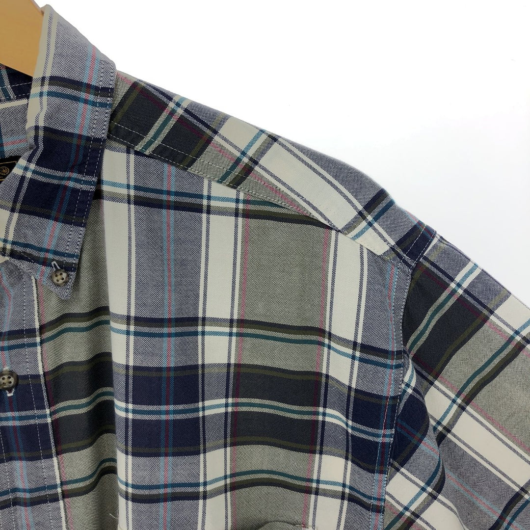 Vintage 80s-90'S Eddie Bauer black tag long-sleeved button-down plaid shirt, men's size L cotton navy blue type Vintage Second Hand