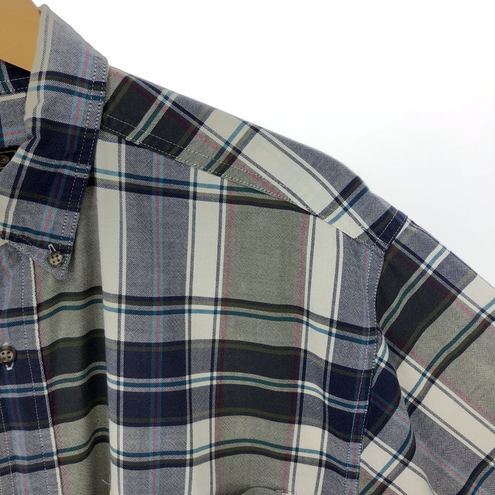 Vintage 80s-90'S Eddie Bauer black tag long-sleeved button-down plaid shirt, men's size L cotton navy blue type Vintage Second Hand