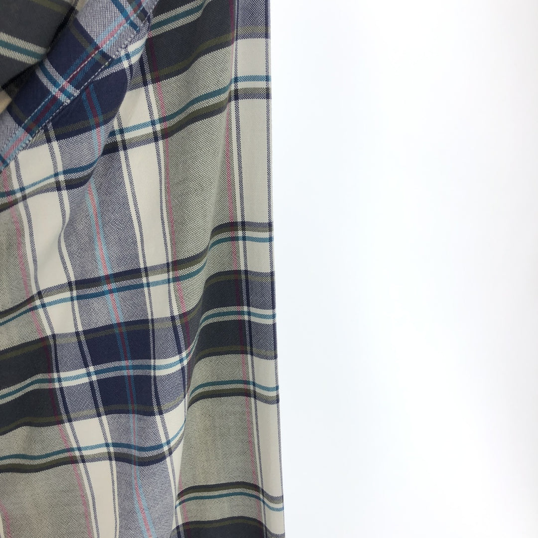 Vintage 80s-90'S Eddie Bauer black tag long-sleeved button-down plaid shirt, men's size L cotton navy blue type Vintage Second Hand