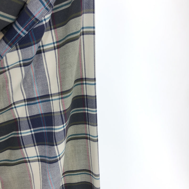 Vintage 80s-90'S Eddie Bauer black tag long-sleeved button-down plaid shirt, men's size L cotton navy blue type Vintage Second Hand