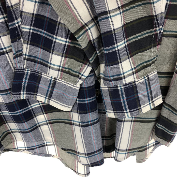 Vintage 80s-90'S Eddie Bauer black tag long-sleeved button-down plaid shirt, men's size L cotton navy blue type Vintage Second Hand