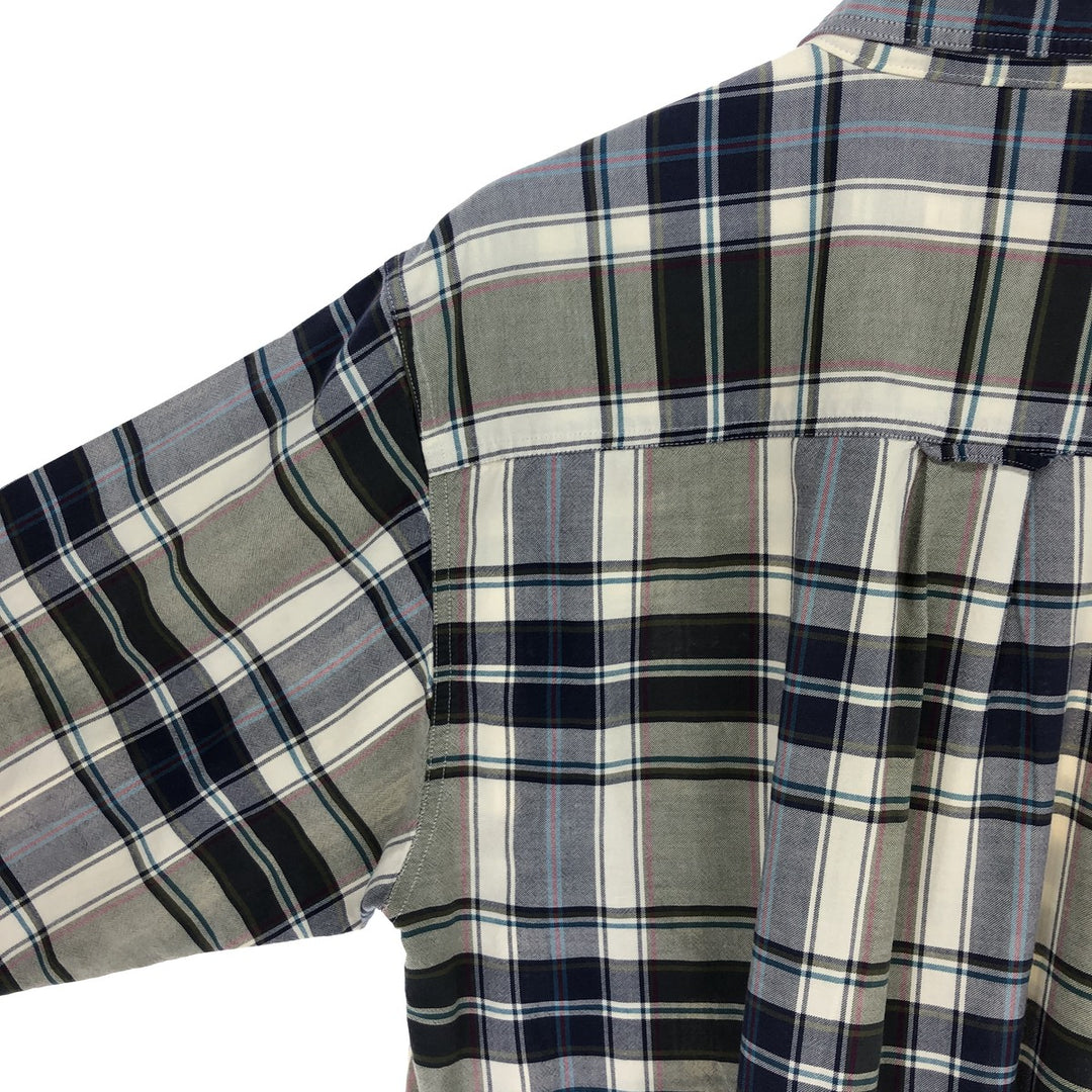 Vintage 80s-90'S Eddie Bauer black tag long-sleeved button-down plaid shirt, men's size L cotton navy blue type Vintage Second Hand