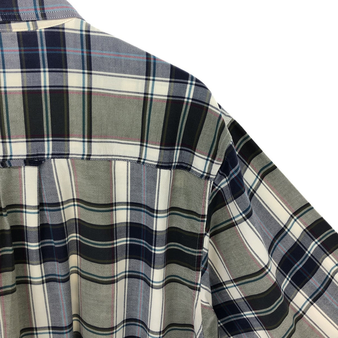 Vintage 80s-90'S Eddie Bauer black tag long-sleeved button-down plaid shirt, men's size L cotton navy blue type Vintage Second Hand