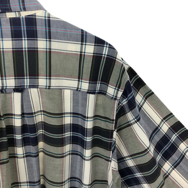 Vintage 80s-90'S Eddie Bauer black tag long-sleeved button-down plaid shirt, men's size L cotton navy blue type Vintage Second Hand