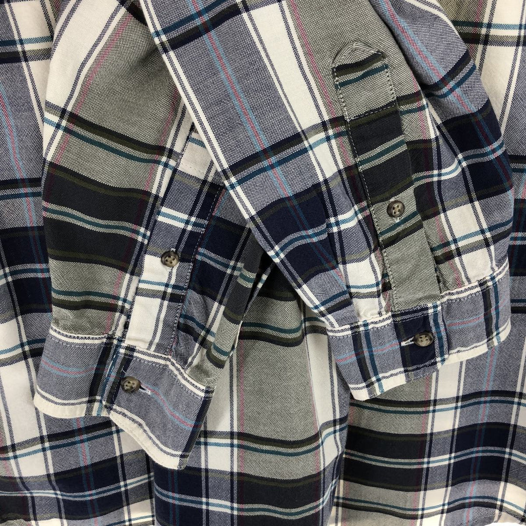 Vintage 80s-90'S Eddie Bauer black tag long-sleeved button-down plaid shirt, men's size L cotton navy blue type Vintage Second Hand