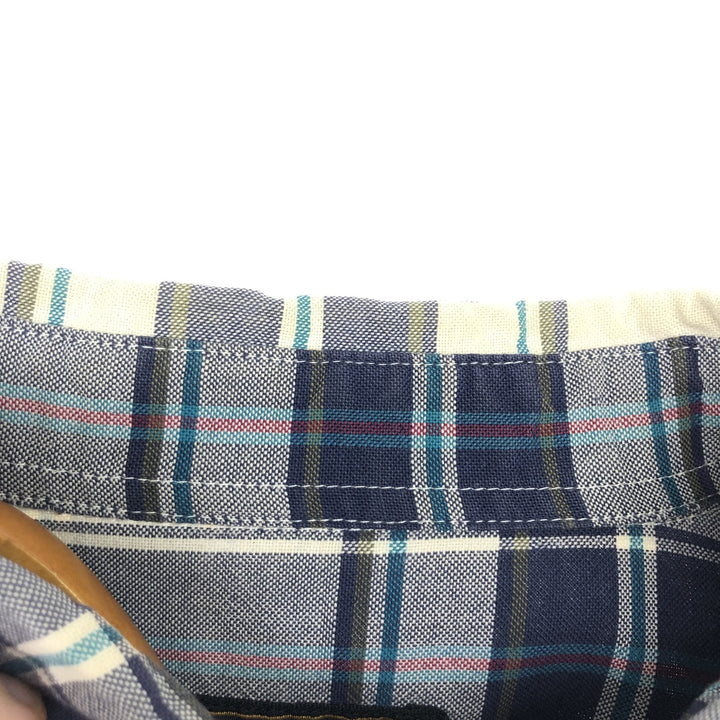 Vintage 80s-90'S Eddie Bauer black tag long-sleeved button-down plaid shirt, men's size L cotton navy blue type Vintage Second Hand