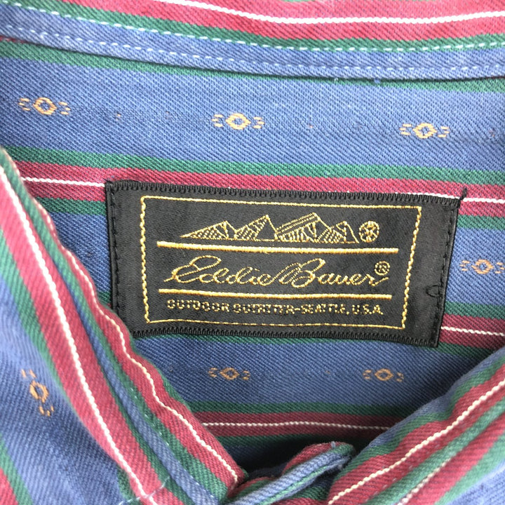 Vintage 80s-90'S Eddie Bauer all-over print long-sleeved cotton striped shirt with black tag, men's size L cotton navy blue type Vintage Second Hand