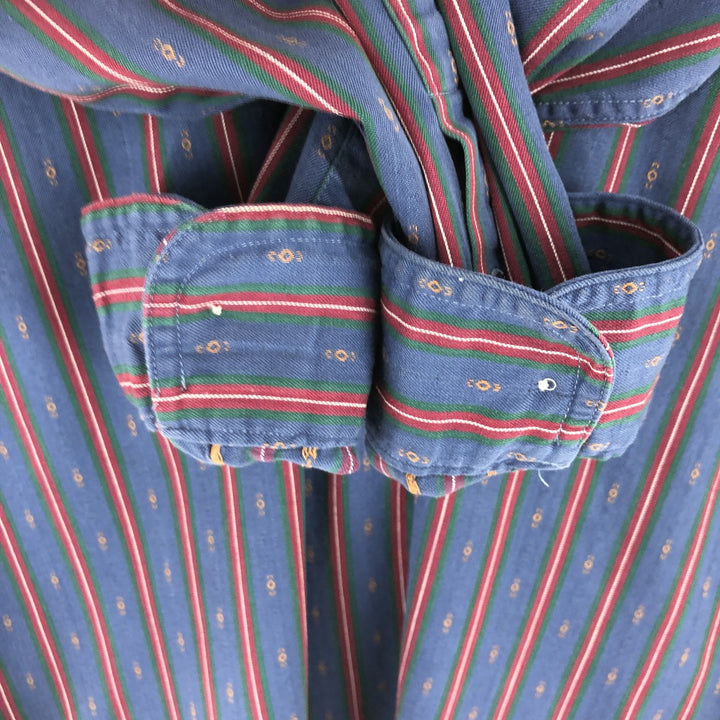 Vintage 80s-90'S Eddie Bauer all-over print long-sleeved cotton striped shirt with black tag, men's size L cotton navy blue type Vintage Second Hand