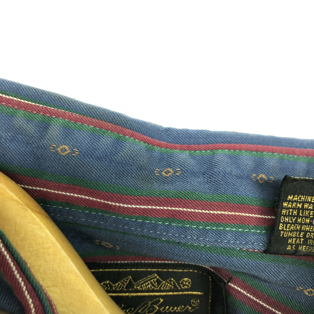 Vintage 80s-90'S Eddie Bauer all-over print long-sleeved cotton striped shirt with black tag, men's size L cotton navy blue type Vintage Second Hand