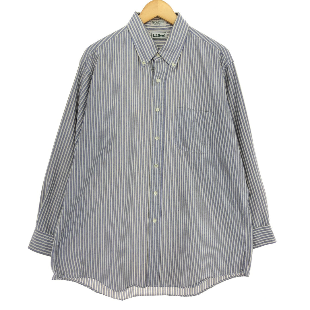 Vintage 1980'S LLBean long-sleeved button-down striped shirt, made in Canada, size L, men's cotton navy blue type Vintage Second Hand