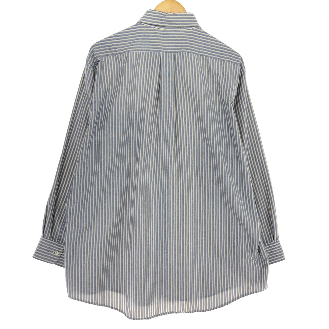 Vintage 1980'S LLBean long-sleeved button-down striped shirt, made in Canada, size L, men's cotton navy blue type Vintage Second Hand