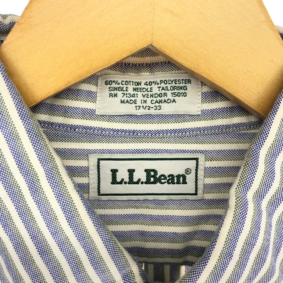 Vintage 1980'S LLBean long-sleeved button-down striped shirt, made in Canada, size L, men's cotton navy blue type Vintage Second Hand
