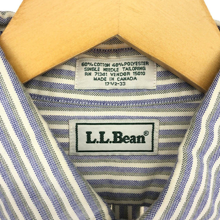 Vintage 1980'S LLBean long-sleeved button-down striped shirt, made in Canada, size L, men's cotton navy blue type Vintage Second Hand