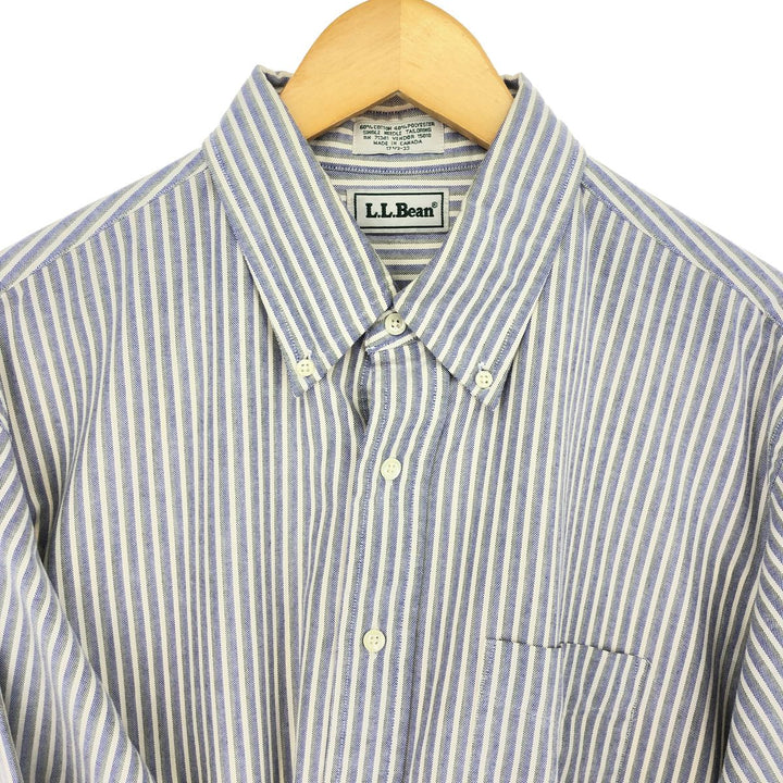 Vintage 1980'S LLBean long-sleeved button-down striped shirt, made in Canada, size L, men's cotton navy blue type Vintage Second Hand