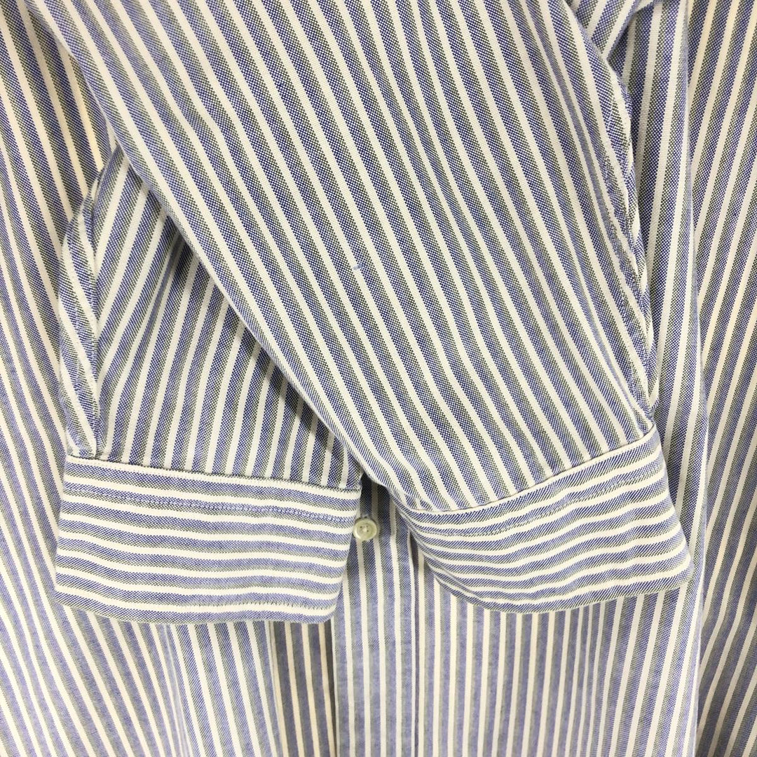 Vintage 1980'S LLBean long-sleeved button-down striped shirt, made in Canada, size L, men's cotton navy blue type Vintage Second Hand