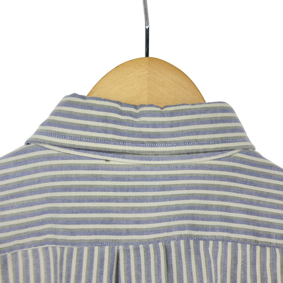 Vintage 1980'S LLBean long-sleeved button-down striped shirt, made in Canada, size L, men's cotton navy blue type Vintage Second Hand