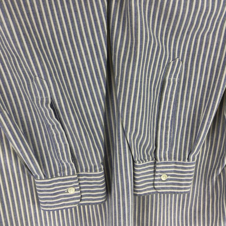 Vintage 1980'S LLBean long-sleeved button-down striped shirt, made in Canada, size L, men's cotton navy blue type Vintage Second Hand