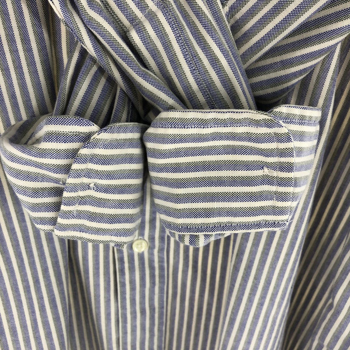 Vintage 1980'S LLBean long-sleeved button-down striped shirt, made in Canada, size L, men's cotton navy blue type Vintage Second Hand
