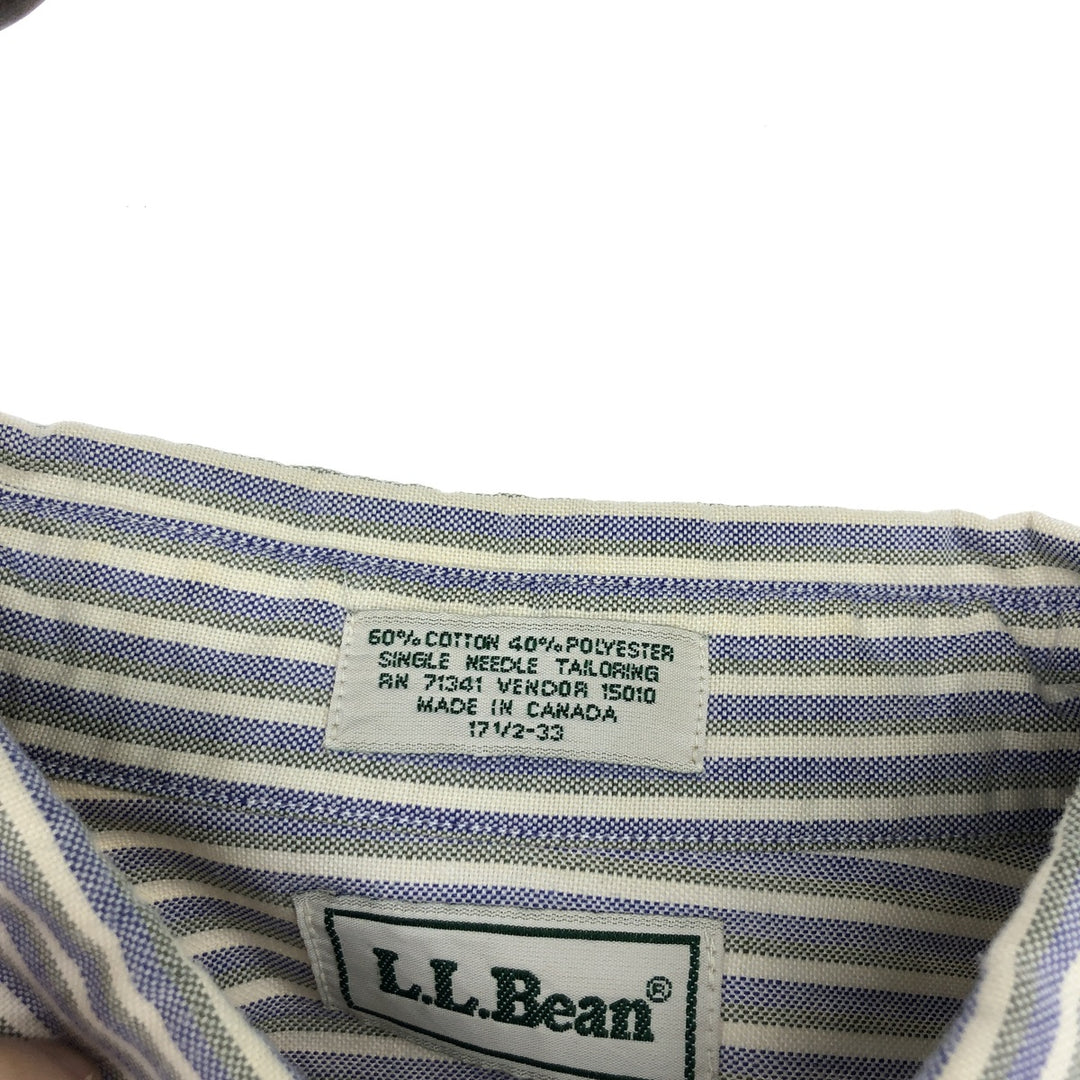 Vintage 1980'S LLBean long-sleeved button-down striped shirt, made in Canada, size L, men's cotton navy blue type Vintage Second Hand