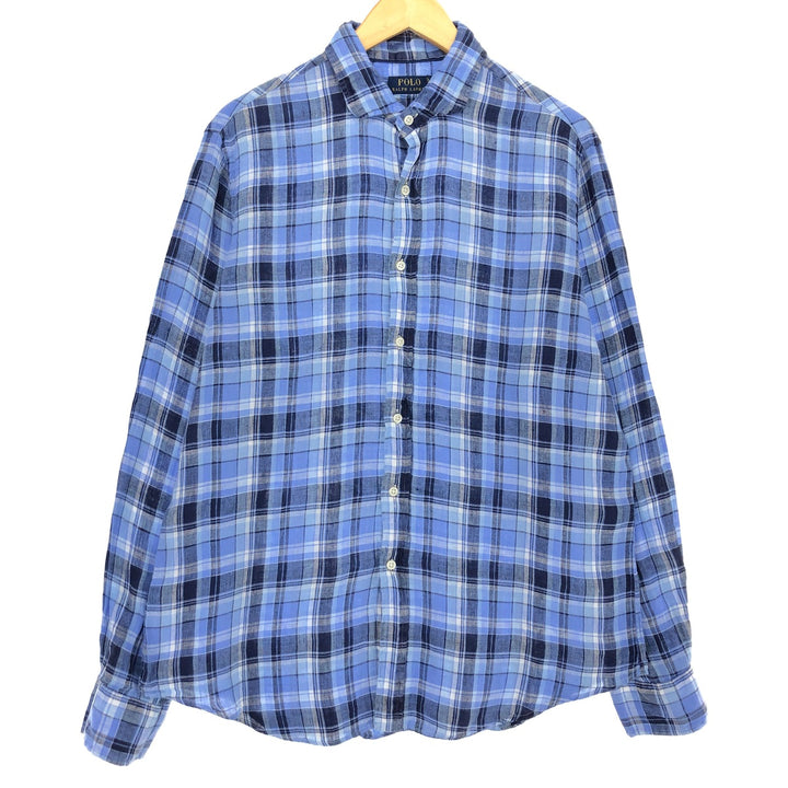 Ralph Lauren POLO RALPH LAUREN Check Pattern Wide Collar Long Sleeve Linen Shirt Men's L / eaa486066