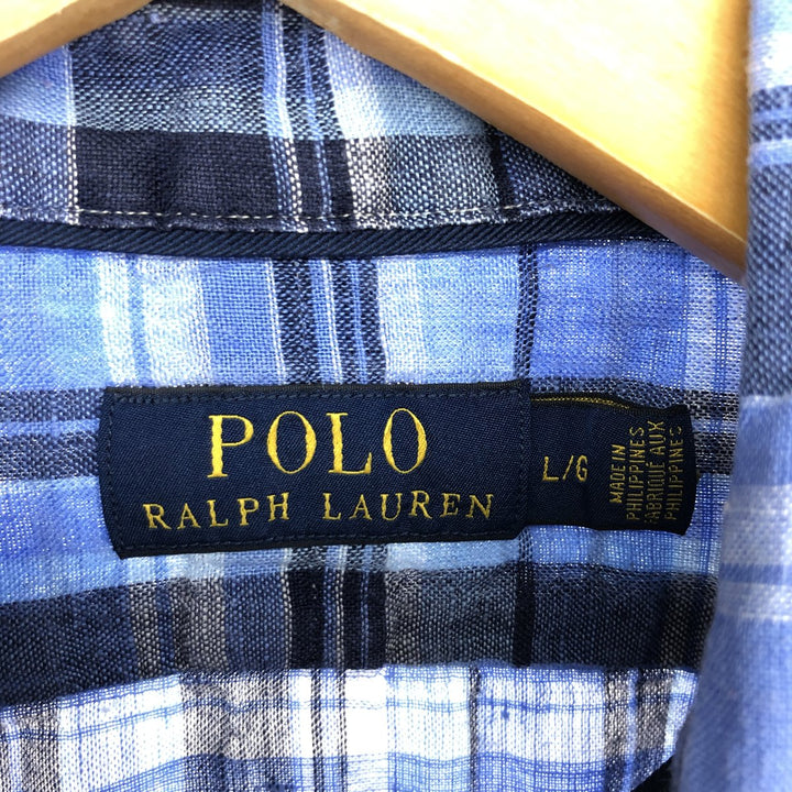 Ralph Lauren POLO RALPH LAUREN Check Pattern Wide Collar Long Sleeve Linen Shirt Men's L / eaa486066