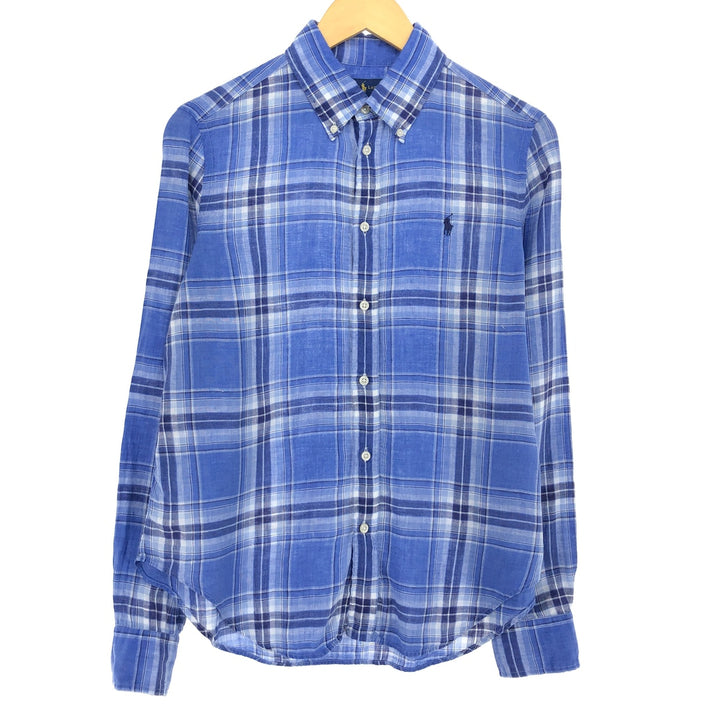 Ralph Lauren Check Pattern Long Sleeve Linen Button Down Shirt Men's M Size / eaa486067