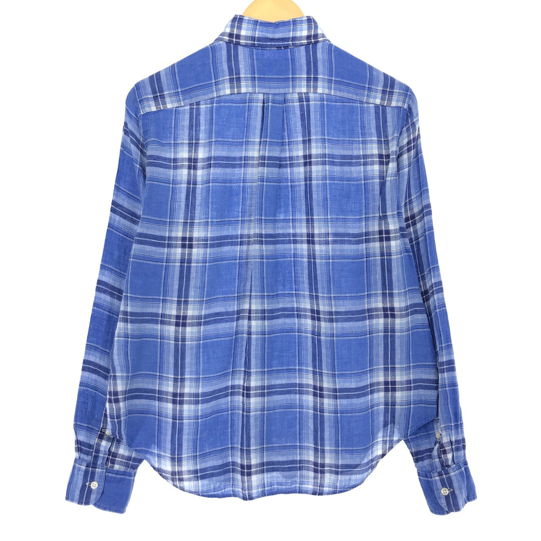 Ralph Lauren Check Pattern Long Sleeve Linen Button Down Shirt Men's M Size / eaa486067