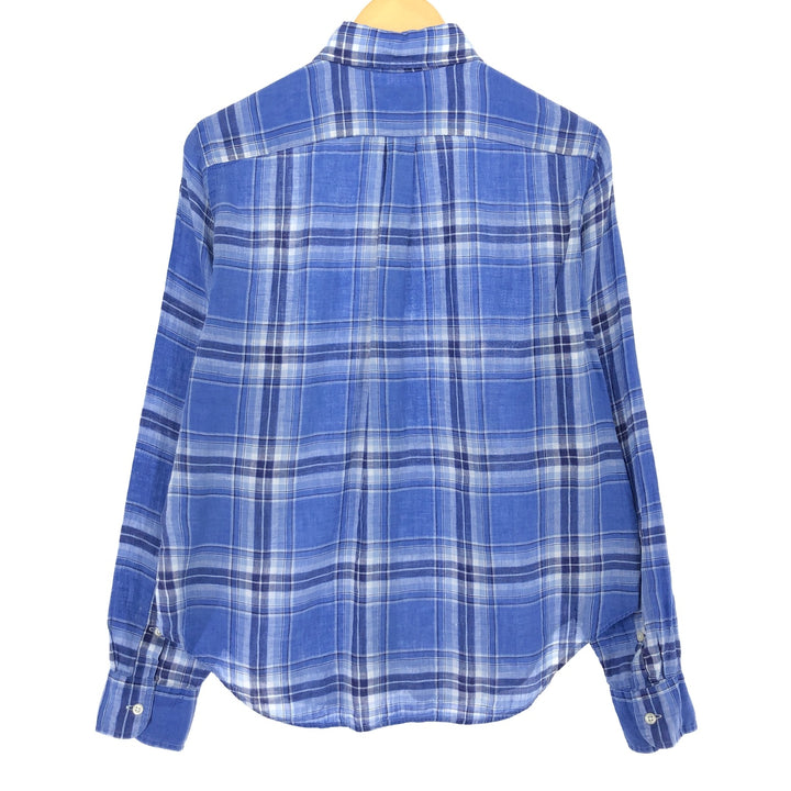Ralph Lauren Check Pattern Long Sleeve Linen Button Down Shirt Men's M Size / eaa486067
