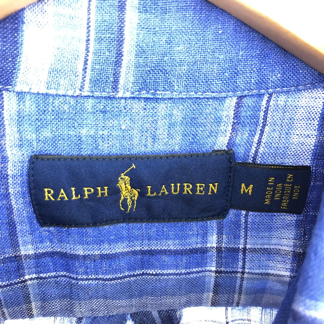 Ralph Lauren Check Pattern Long Sleeve Linen Button Down Shirt Men's M Size / eaa486067