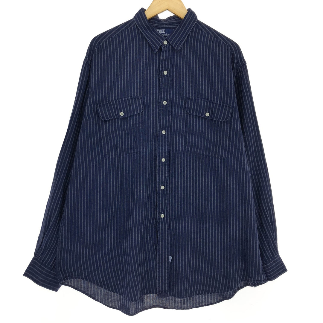 Ralph Lauren POLO by Ralph Lauren Stripe Pattern Long Sleeve Linen Shirt Men's XL / eaa486069