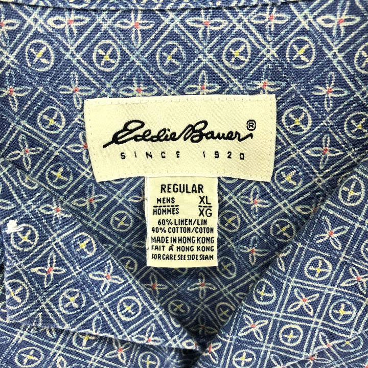 00'S Eddie Bauer all-over print open collar short sleeve linen shirt men's XL equivalent / eaa486185